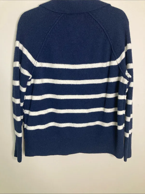 aerie Navy & White Striped V‑Neck Polo Sweater - Image 10