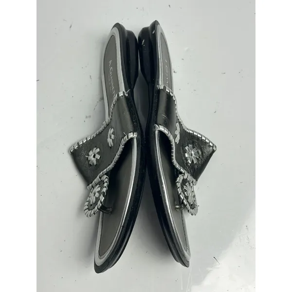 A. Giannetti Italian Leather Thong Sandals Pewter Silver Whipstitch Womens 9M - Image 6