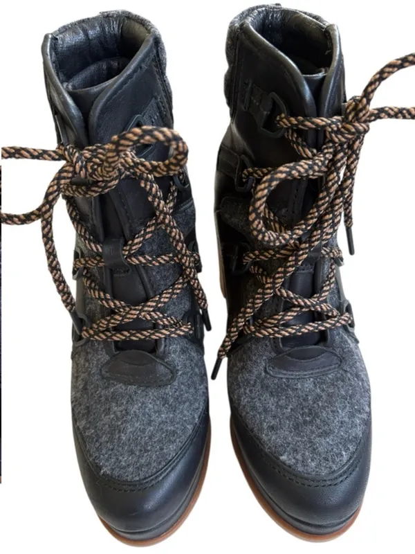 Like New Sorel Blake Lace-Up Heeled Boots Black Grey Size 6.5 - Image 6