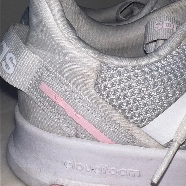 Adidas Cloudfoam Pure‎ Sneakers Women’s Size 4– Gray & White with Pink Accents - Image 5