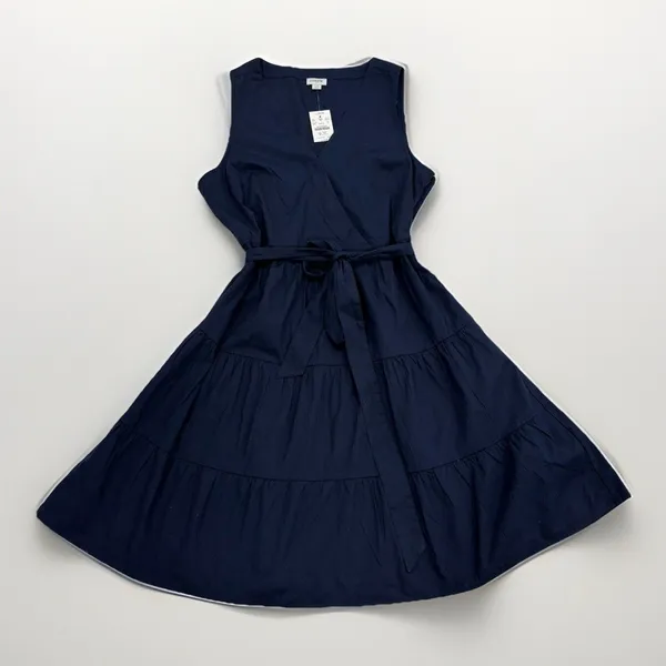 Jcrew Dress Size 12 Navy Blue Sleeveless Cotton Vneck Tie Waist NWT - Image 6