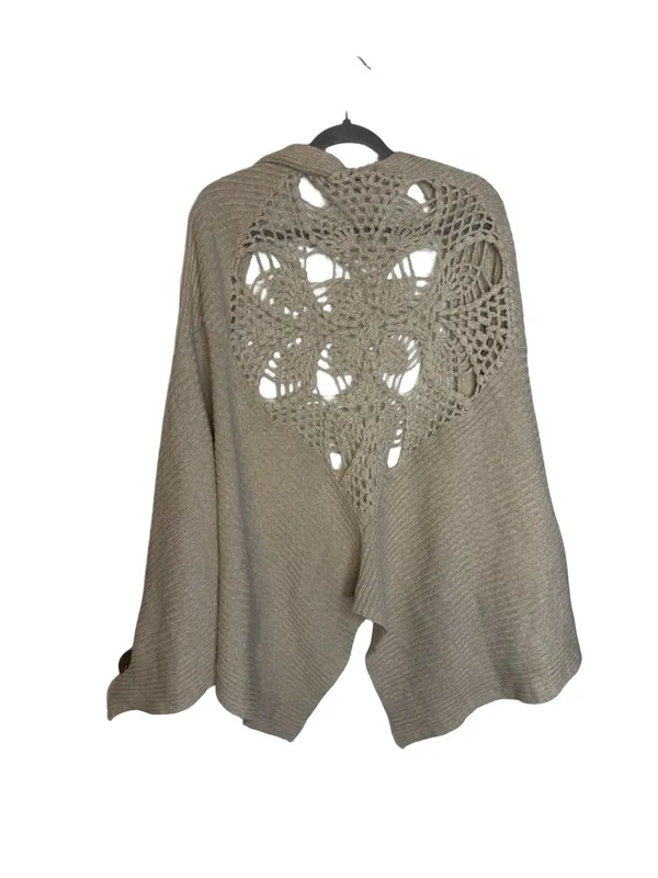 🧶 Free People Crochet Lace Open Back Poncho Sweater One Size Cream Boho 🧶 - Image 4
