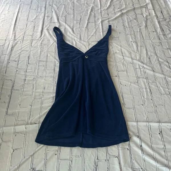 Venus Lingerie Mini Slip Dress Deep Navy Blue V-Neck M 90s Y2K Spaghetti Strap - Image 2