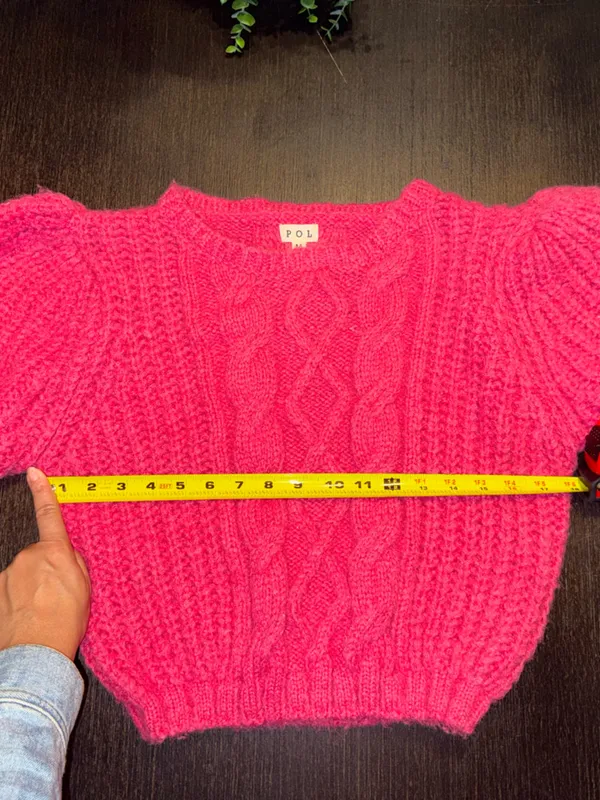 POL Hot Pink Cable Knit Puff Sleeve Sweater - Image 4