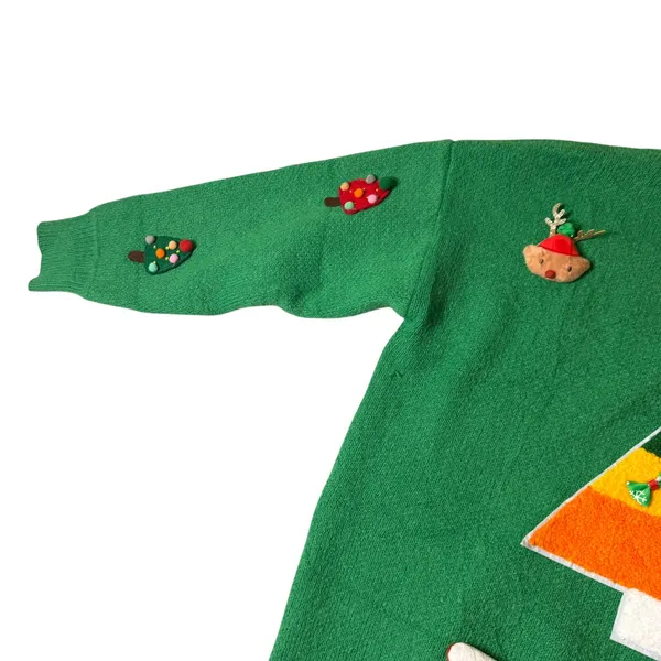 Green Ugly Christmas Sweater Women Large 3D Reindeer Tree Pom Poms Holiday Party - Image 4