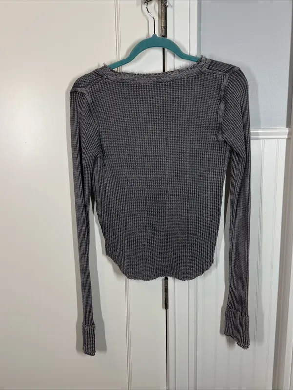 Free People FP One Colt Thermal Washed Charcoal Grey Grunge Plunge size small‎ - Image 7