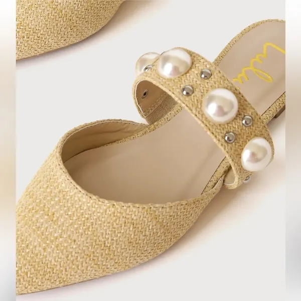 Lulus Justifyy Beige Raffia Woven Pointed-Toe Flats Size 8 - Image 3
