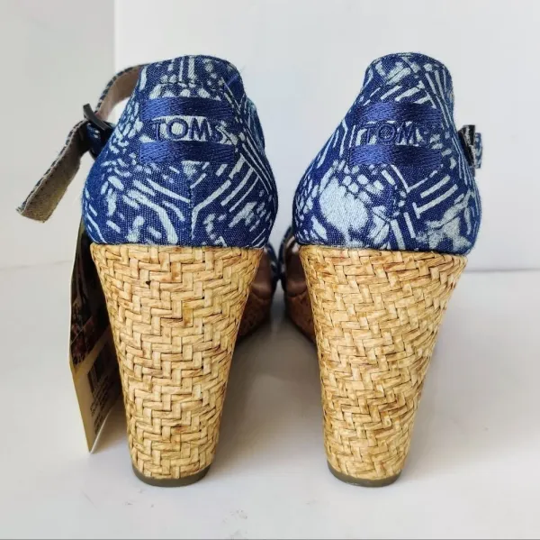TOMS Clarissa Blue Batik Wedge Sandals | Size 9.5 - Image 6