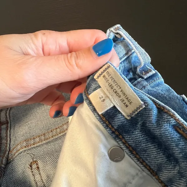 Madewell The Perfect Vintage Wide-Leg Crop Jean Blue Raw Hem Women's 29 - Image 7