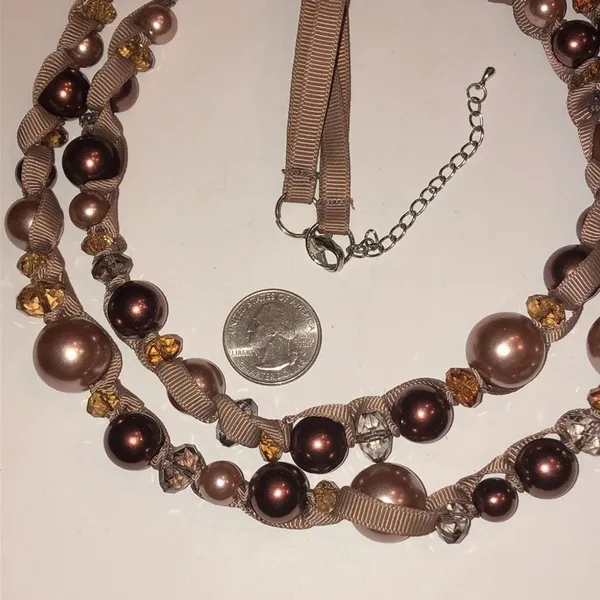 Boho Brown/Bronze Beaded Statement Necklace Brown - Image 4