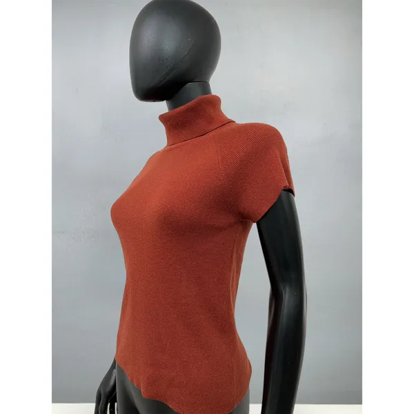 Luca Luca 100% Cashmere Rust‎ Short Sleeve Turtleneck Sweater L - Image 4
