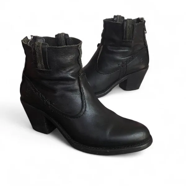 Frye Women Leslie Artisan Black Leather Boho Zip Ankle Boot Size 6.5 - Image 9