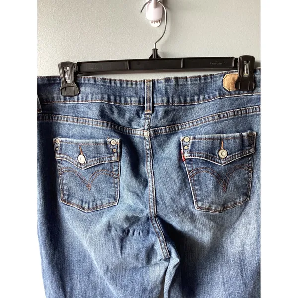 Levis 526 Slender Bootcut Jeans Medium Wash Blue Double Button Mid Rise Denim - Image 7