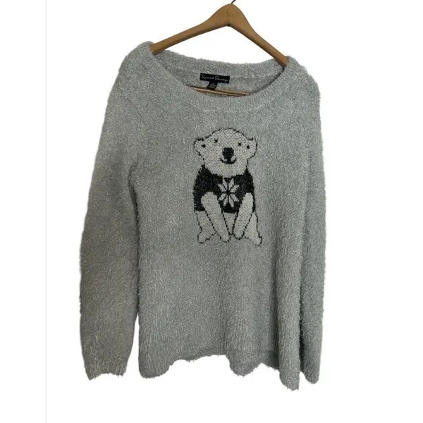 French Laundry Gray & Black Fuzzy Sweater with Polar Bear Design, Size L‎ - Image 6