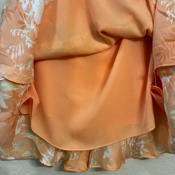 Jones New York Flowy Orange Silk Floral Ruffle Tiered Mini Skirt Size 10 Petite - Image 4