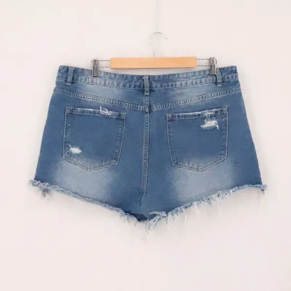 High‎ Waisted Distressed Denim Shorts Womens Size 2XL Blue Button Fly Raw Hem - Image 3