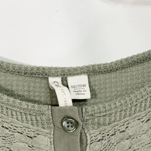 Cato Plus Size 18 20 Top Sage Green‎ Long Sleeve Waffle Knit Thermal Lace 771 - Image 8