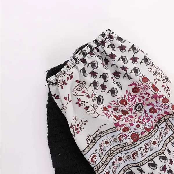Bohemian Black and Cream Blouse statement sleeves Size M - Image 3