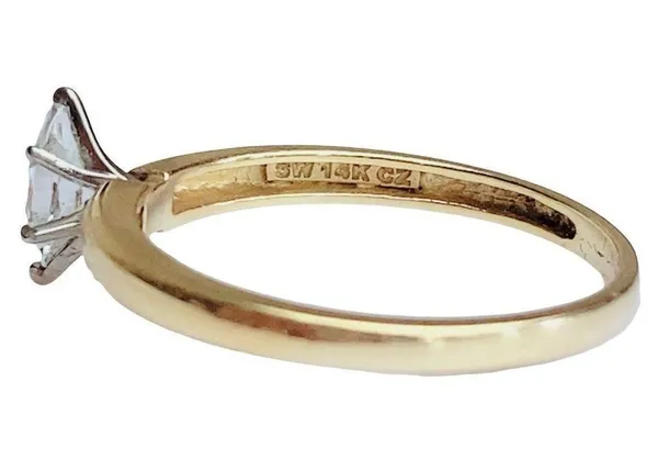 14K 14KT Marquise Cut Diamonique Cubic Zirconia Yellow Gold Ring Sz 8.75 - Image 5