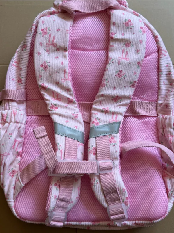 Pink Floral Women's Backpack - Charming Rose Print corduroy - Image 2