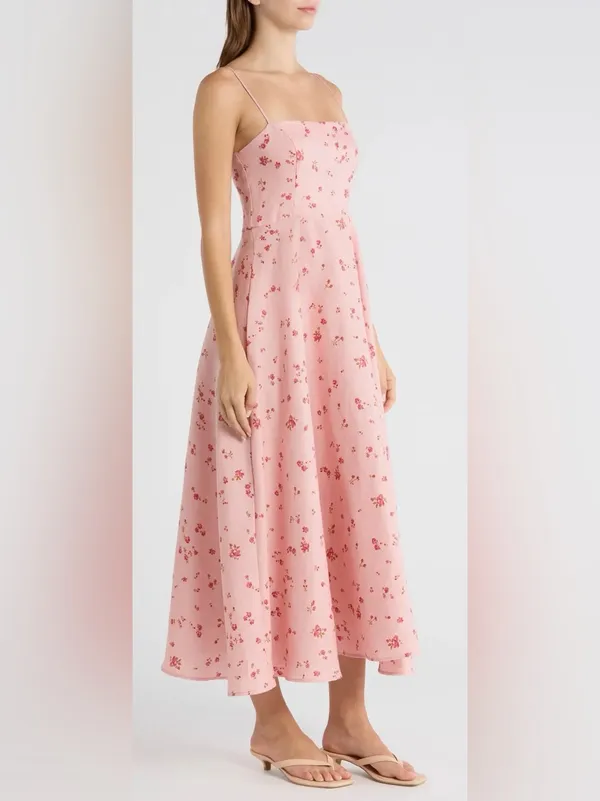 NEW Reformation Monette Noelia floral Linen Pink Maxi Dress sz 12 - Image 3