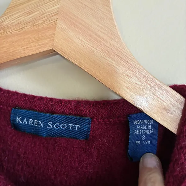Vintage Karen Scott Boiled Wool Cardigan Sweater S Magenta Women 100% Wool - Image 3