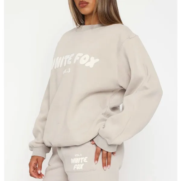 White Fox Offstage Sweater Moon Stone Gray Tan Crewneck Sweatshirt Small Medium - Image 2
