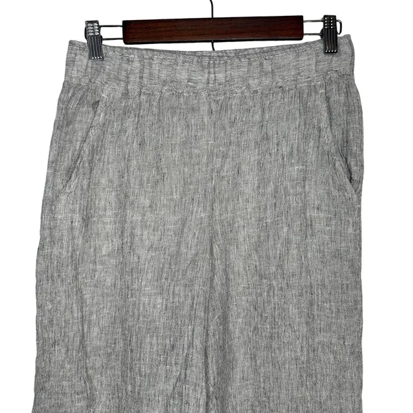 Tahari 100% Linen Wide Leg Crop Pants Small Gauzy Textured Pull On Pockets‎ Gray - Image 5