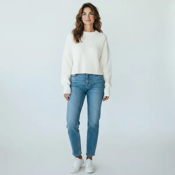 Lulus Womens Ribbed Cropped Knit Sweater Cream White Long Sleeve‎ Size L - Image 2