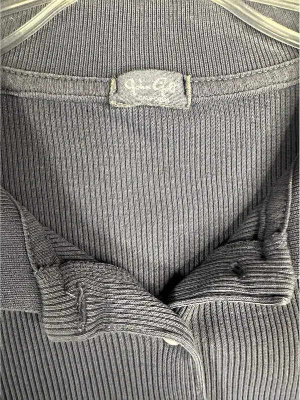 John Galt Ribbed Cropped Slate Blue Collard Button Down Long Sleeve Size Small - Image 2