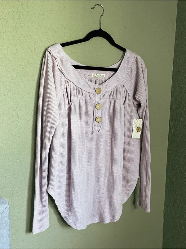 New Free People We the Free Must Have Henley Waffle Thermal Top Size XS Lilac - Image 4