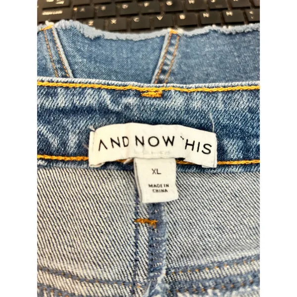 And Now This Denim Mini Skirt XL Blue Raw Hem - Image 4