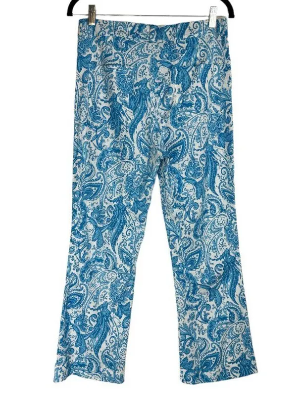 NWOT ZARA Linen Blend Trouser Pants Sz 6 Kick Flare Hem Blue Paisley Print - Image 3