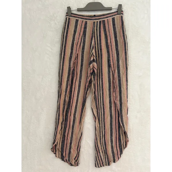 Drew Striped Wrap Front Tulip Hem Pants‎ Pink Navy Tan Small - Image 3