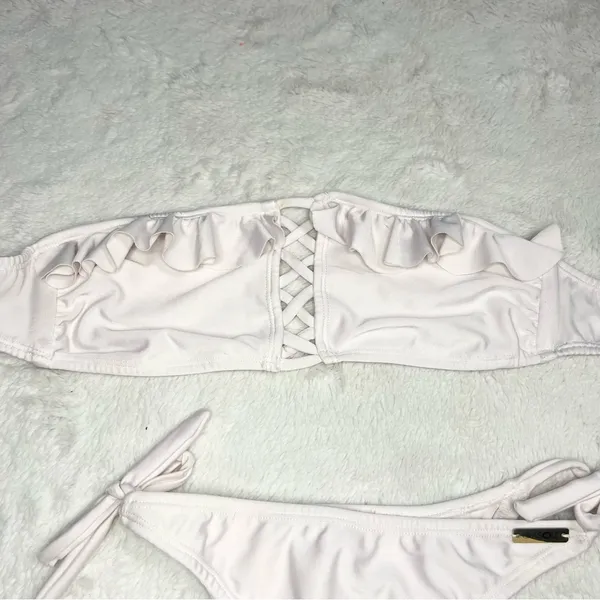 Girasole Swimwear White Ruffle Bandeau High Cut Bikini Set Size Small - Image 4