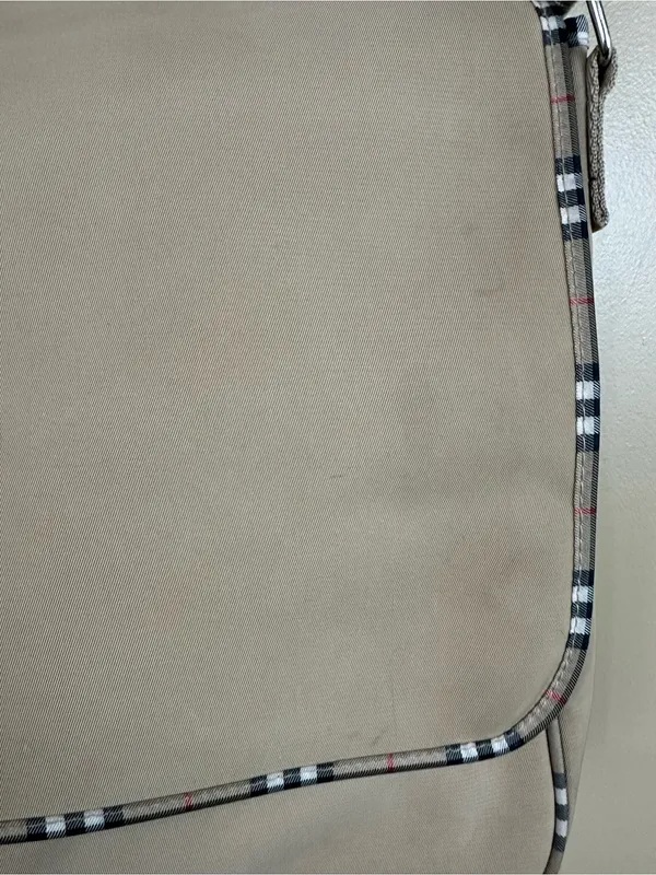 Burberry Fragrance Messenger Bag Tan Beige Plaid Trim Crossbody Adjustable - Image 6