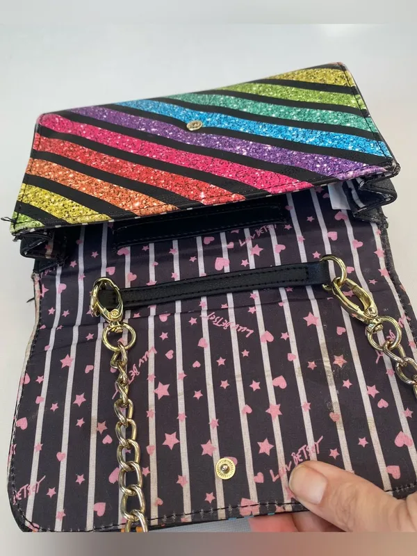 Betsey Johnson Luv Love is Love rainbow sparkle crossbody purse clutch handbag - Image 6