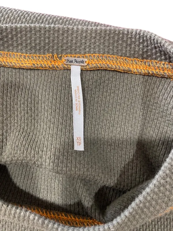 Free People Zip It Waffle Knit Thermal Top Khaki Size XS Neutral Fall Boho Cute - Image 3