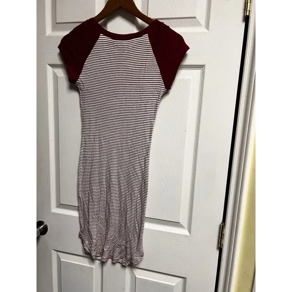Polly‎ & Esther Womens Medium Burgundy Striped Raglan Baseball T-Shirt Dress - Image 3