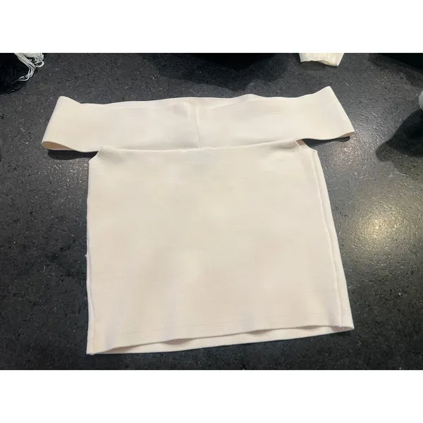 M EXPRESS Top Sleeveless Cream Ivory Off The Shoulder Short Sleeve Sweater - Image 5