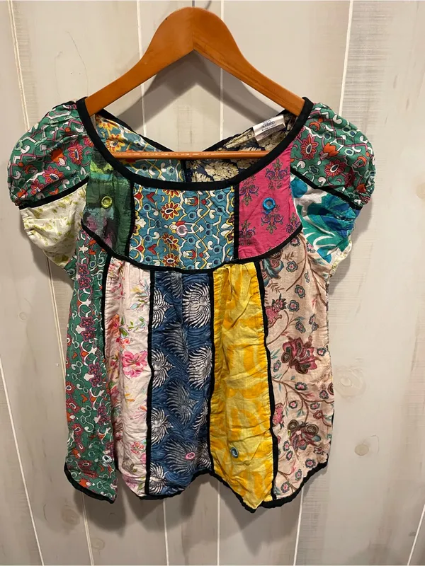 Cute cotton boho patchwork hippie granola peasant top flowy festival y2k style - Image 5