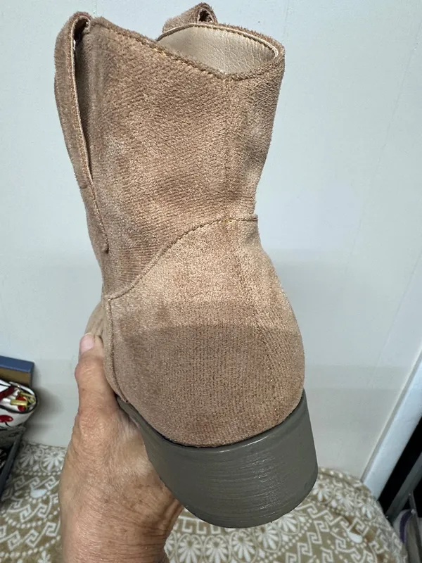Suede like Ankle Western Boots in Tan - Women's Stylish Comfort - Image 6