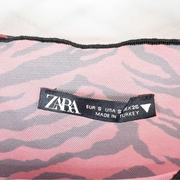 NEW Zara Sheer Animal Print‎ Mesh Top Women's S Red Long Sleeve Y2K - Image 5