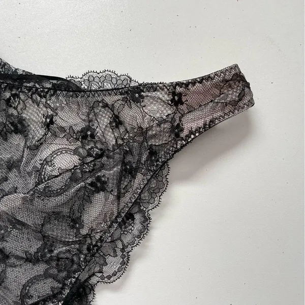 Victorias Secret Body Suit Nighty Thong Lace Plunge Neck Corset Lace Up Black - Image 6