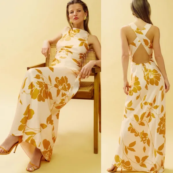 NWT Reformation Anaiis Silk Floral Maxi Dress in Yellow Cream 10 - Image 3