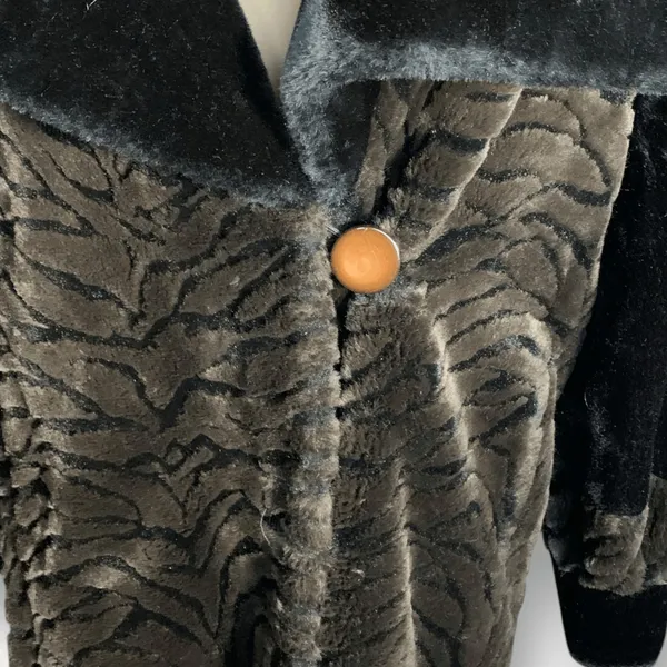 Vintage Faux Fur Zebra‎ Print Long Coat Oversized Collar Black Brown Small Glam - Image 6