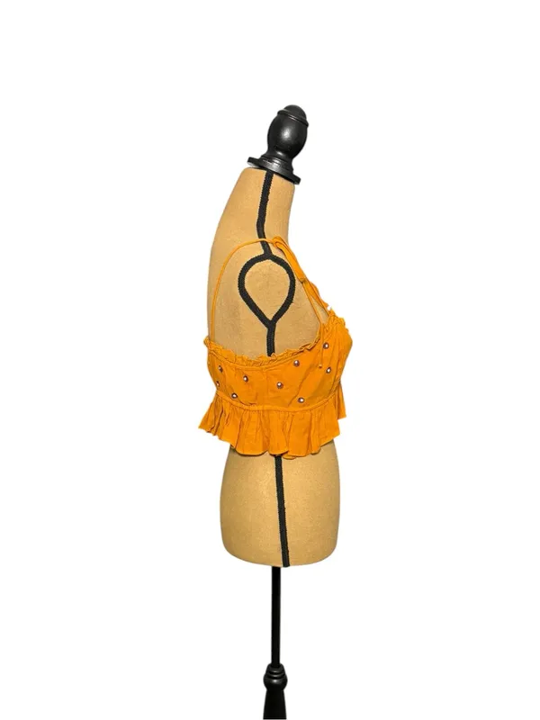 Intimately Free People On A Star Crop Cami Top M Beaded Floral Tie Strap Boho - Image 3