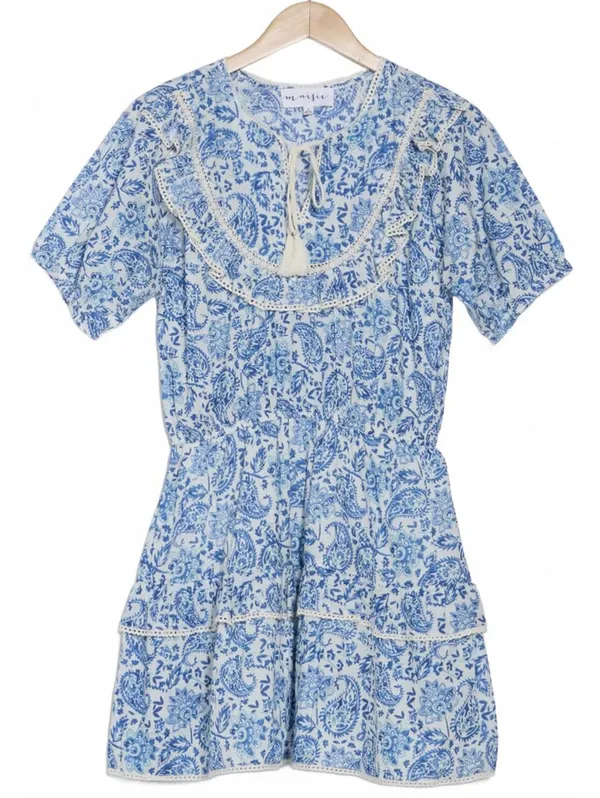 Maisie 100% Cotton Paisley Elastic Waist Mini Dress Blue NWT Small - Image 2