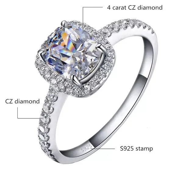Real Silver 2Ct 1.5 cushion square engagement wedding 925 silver ring - Image 10