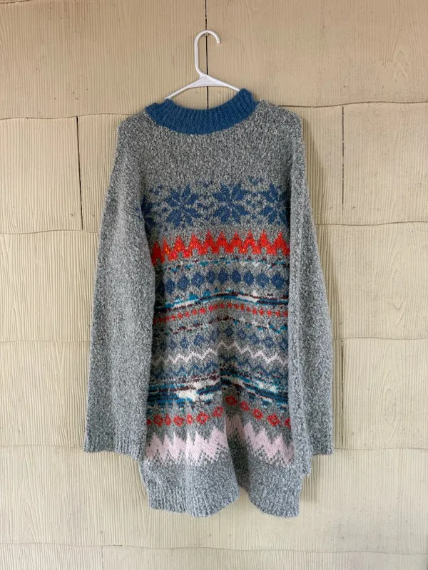 Free People Gray Fair Isle Snow Bunny Sweater Dress - Image 4